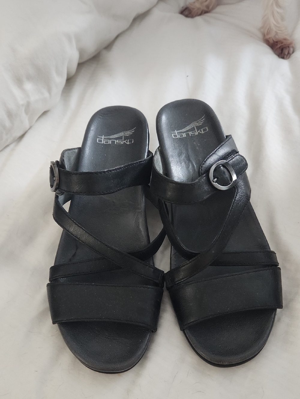 Dansko Black Leather Crossover Buckle Sandals